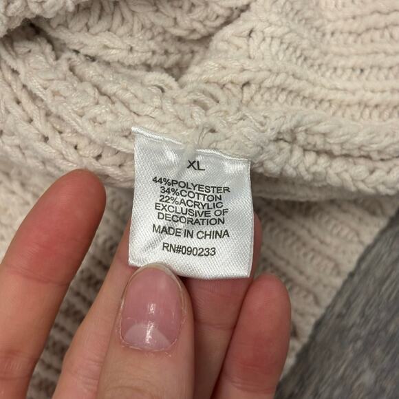 Pacsun 96 Cream Red Womens XL Chunky Waffle Knit Sweater Hooded Pullover Sweater - Picture 7 of 8